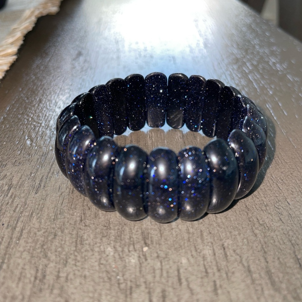 Rare, Vintage Blue Goldstone Quartz Sparkle Stretch Bracelet | Blue